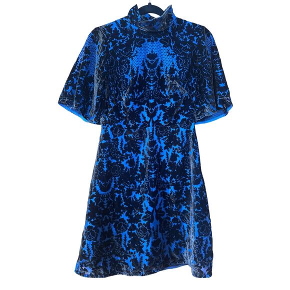 By Anthropologie Mock-Neck Velvet Mini Dress
blue Black 2 Velvet Burnout - Picture 1 of 9